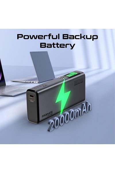 Promate Titan-30 130W Multi-Port PD Power Bank With TFT LCD Screen Grey
