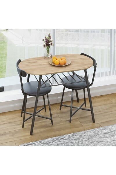 eportatif 2 Kişilik Mutfak Bahçe Masa Sandalye Seti Döşemeli Çam 1468