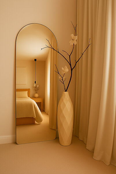 Lui Tasarım Krem Rengi Vazo Uzun XXL Boy 50cm Hermes Seramik Modern Şık Vazo