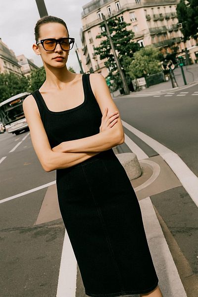 HAKKE Long Denim Dress with Straps