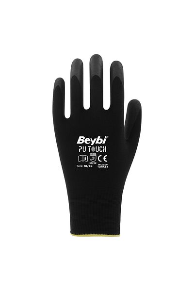 Beybi Pu Touch Black Work Gloves - Pack of 12 |   Lightweight, Flexible and Precise Grip