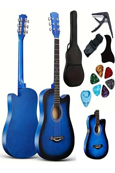 MegArya Acoustic Guitar 38 Inch With Bag, Capo, Picks, Pick Guard, Pick Holder And Strap (Blue)