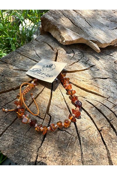 parze doğaltaş Macrame Rope Braided Adjustable Drop Amber Bracelet