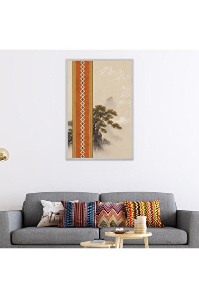 SND لوحة قماشية بتصميم الفن النجدي مع برواز فضي مجوف