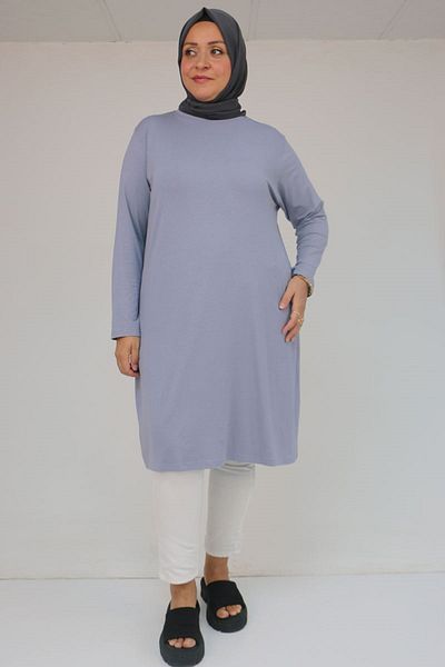 Eslina 38501 Basic Βαμβακερό Βαμβακερό Μπλουζάκι Plus Size - Γκρι