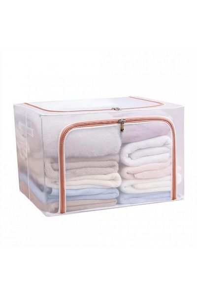 Camy Foldable Storage Box with Double Zipper Window Red, 66 L, Textile, 50x40x33 cm, Metal Frame, Waterpr