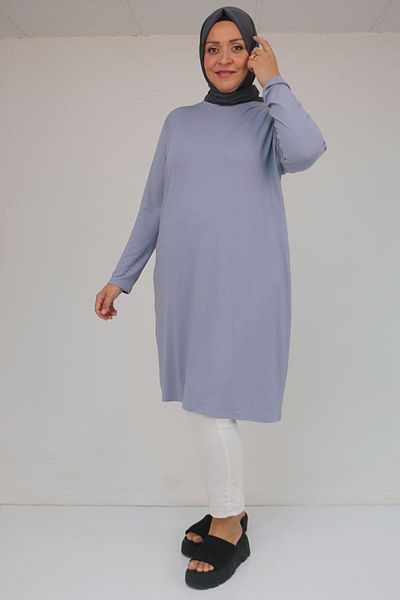 Eslina 38501 Basic Βαμβακερό Βαμβακερό Μπλουζάκι Plus Size - Γκρι