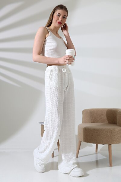 ELLA'S Jacquard Fabric Slim Waist Elastic Pocket Loose Loose Leg Pants