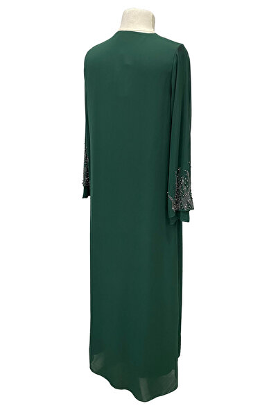 HESNA Zümrüt Yeşil Alya Büyük Beden Şık Taş İşlemeli Anne Abiye Elbise