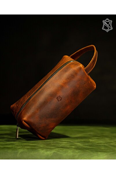 El Yapımı Hakiki Deri Unisex Dopp Kit-El Çantası