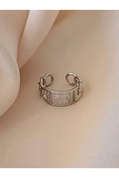 Eva Takı Store Gourmet Chain Model Zircon Stone Adjustable Silver Silver Color Ring