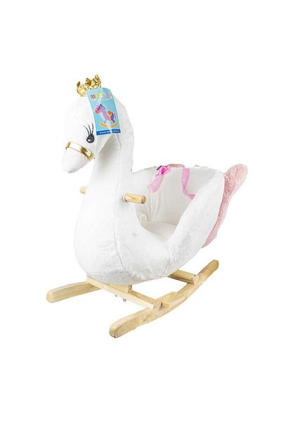 OEM Balansoar Swan pentru copii, bază din lemn, pluș, sunete muzicale