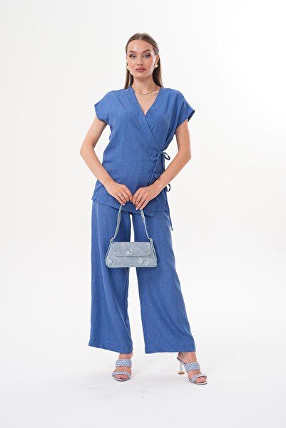 ŞİMAL Kadın Yandan Bağlama Detaylı Sofia Keten Takım 250622 -