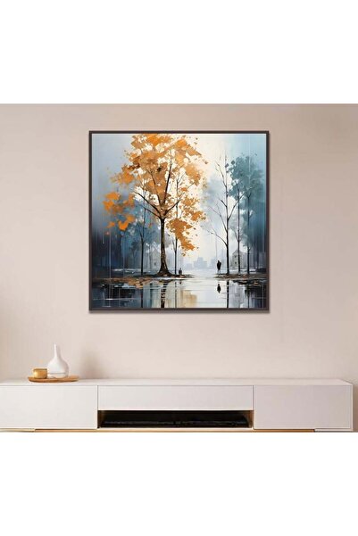 Marktna لوحة قماشة بتصميم طبيعة مع برواز بني مجوف