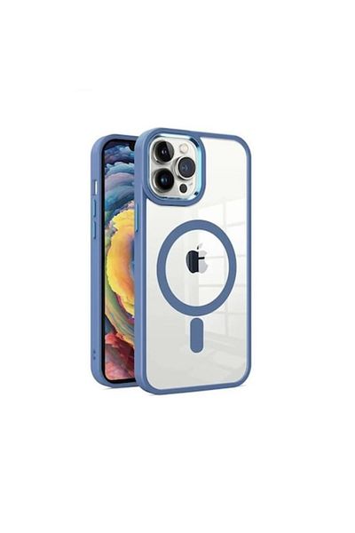 dalip Carcasă de protecție compatibilă cu Apple iPhone 15 Pro Max, MagSafe Pro, silicon, albastru-transparent
