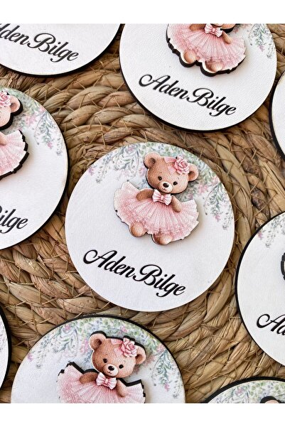 FORONEUS Pembe Elbiseli Ayıcık Figürlü Ahşap Bebek Magnet 20 Adet