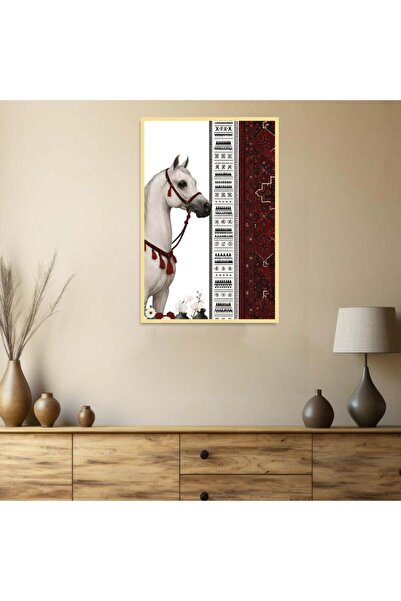 Marktna لوحة قماشية بتصميم الفن النجدي مع برواز ذهبي مجوف