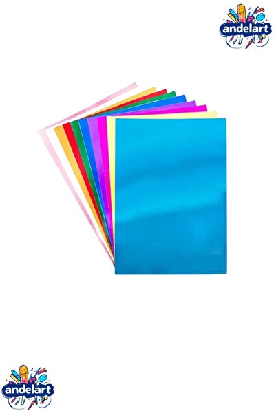andelart A4 Metalik Aynalı Fon Kartonu 10 Renk 1 Paket 21x30 Cm Parlak Yüzeyli Pırıltılı Folyo Kağıt Etkinlik