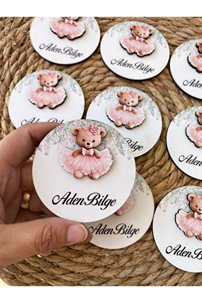 FORONEUS Pembe Elbiseli Ayıcık Figürlü Ahşap Bebek Magnet 10 Adet