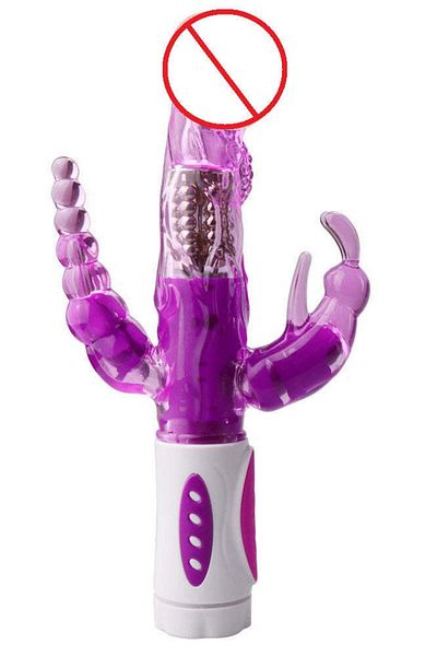 WildFashion Jucarie sexuala tip Iepuras, triplu, cu functie de vibrare si rotire, Mov, TOY351-11