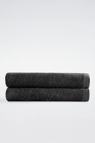 Ecocotton Pure Cotton Anthracite Butterfly Border 100% Organic Cotton Set of 2 Face Towels - 50*90 cm