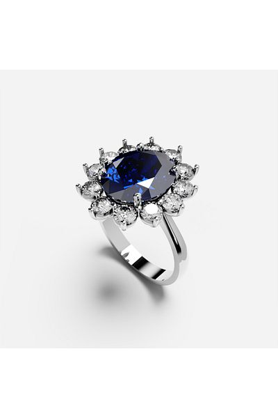 Rosental Jewelry Lady Di Ring | Blue sapphire and diamonds ring in 18k white gold