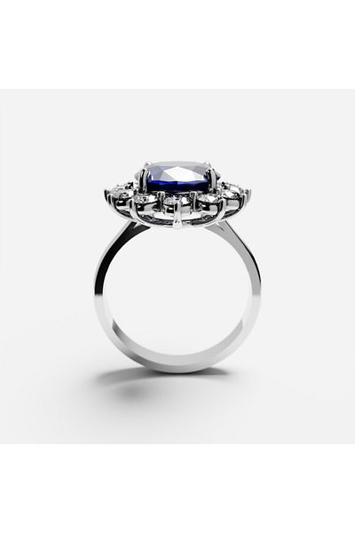 Rosental Jewelry Lady Di Ring | Blue sapphire and diamonds ring in 18k white gold