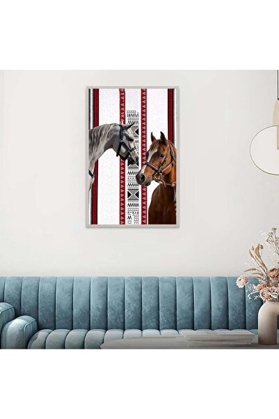 Marktna لوحة قماشية بتصميم الفن النجدي مع برواز فضي مجوف