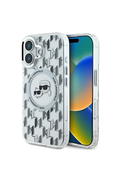 Karl Lagerfeld Carcasă de telefon premium cu monogramă cristalină pentru iPho...