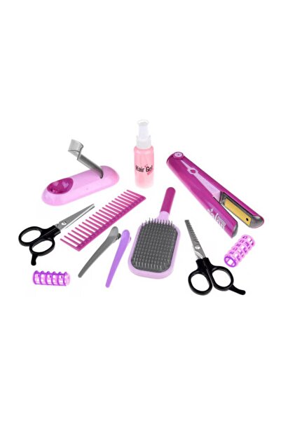PROCART Set de coafură pentru copii, placă de îndreptat părul, foarfece, piepteni, ondulatoare, cărți de joc, roz