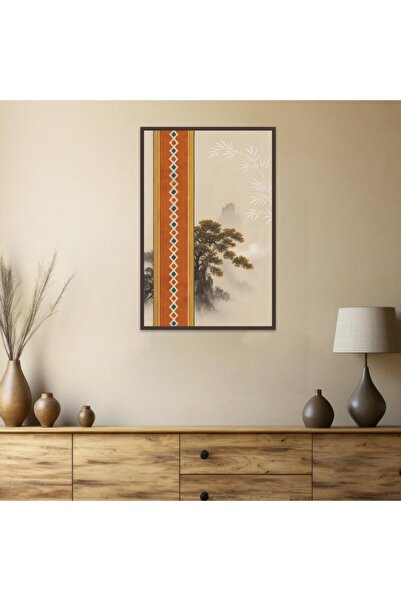 SND لوحة قماشية بتصميم الفن النجدي مع برواز بني مجوف