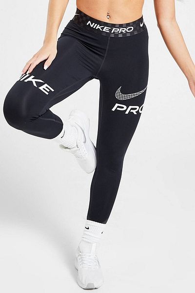 Nike Dri Fit Training Pro Graphic Women's Mid Rise Leggings Women's Sports Leggings Smoked Black