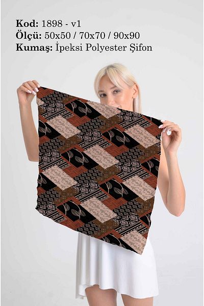 DESENİX وشاح منقوش هندسي | 50x50 - 70x70 - 90x90 سم | شيفون بوليستر لامع