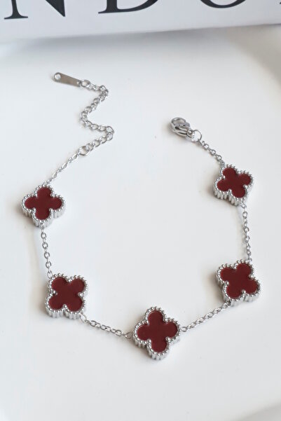 DEMOKAN Kadın Yüksek Kalite Çelik Kararmaz Marka Beşli Yonca Bileklik Kadın Çelik Bileklik