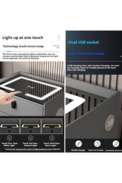 Twinkle Mart Smart Nightstand with Dual Bluetooth speakers, Fingerprint lock, Nightstand-Bedside-End-Tab