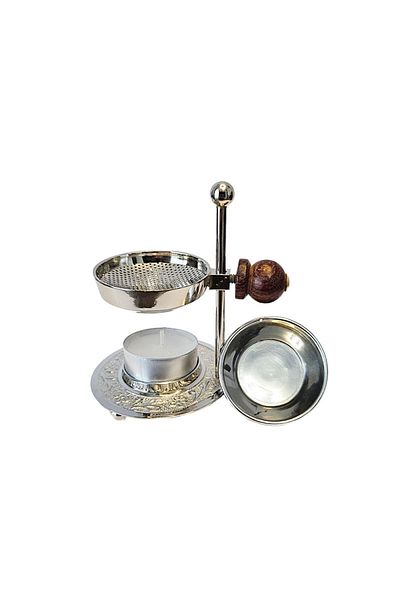Zaucada Incense Burner Set with Sieve, Brass, Silver, + Brass Bowl