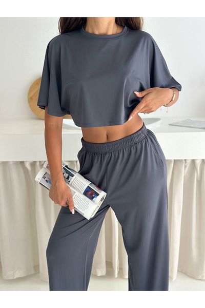 Ozy Fashion Culoare gri, țesătură submersibilă cu textura moale, mâneci liliac, set de 2