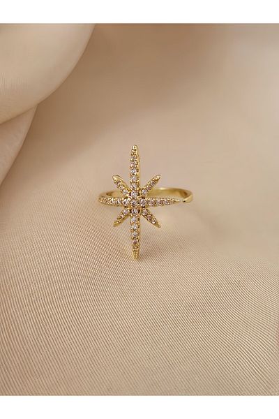 Eva Takı Store Polar Star Model Zircon Stone Adjustable Gold Gold Color Ring