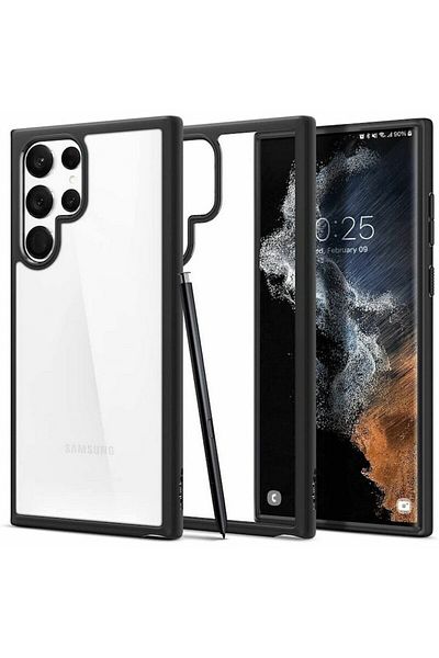 dalip Carcasă de protecție compatibilă cu Samsung Galaxy S22 Ultra 5G, Ultra Hybrid, silicon, negru-transparent