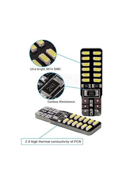 ASTRA LED T10 Led 24 Ledli Metal Ultra Beyaz Park Plaka Tavan Ampulü 10 Adet Uyumlu