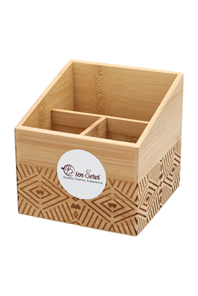 Bien Servi Natural Bamboo Patterned Countertop Cutlery Holder Box