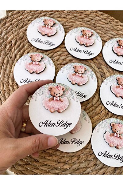 FORONEUS Pembe Elbiseli Ayıcık Figürlü Ahşap Bebek Magnet 10 Adet