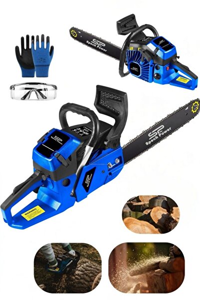 Spech Power Mavi Benzinli Ağaç Motoru Çelik Şanzuman Testere Ağaç Odun Dal Ke...