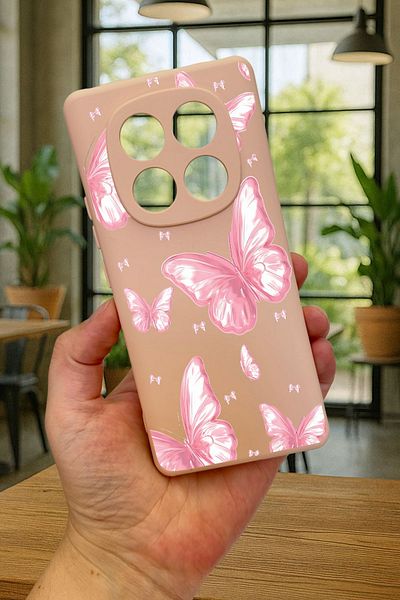 Vip Case Redmi Note 14 Pro 5G وردي على شكل فراشة من السيليكون ممتص للصدمات حافظة مطاطية كلاسيكية محمية 277