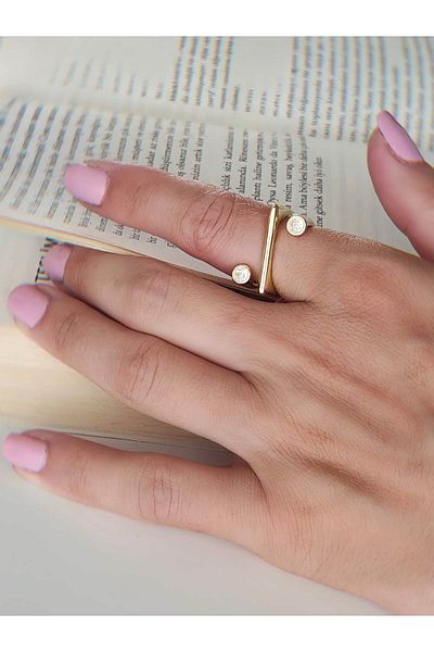 Eva Takı Store Square Cross Zircon Stone Model Adjustable Gold Gold Colored Ring