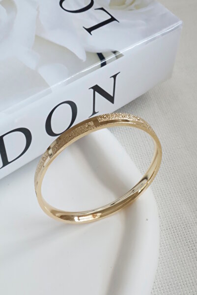 DEMOKAN Kadın Bileklik Kuyumcu Model Dokulu Şerit Kelepçe Bileklik