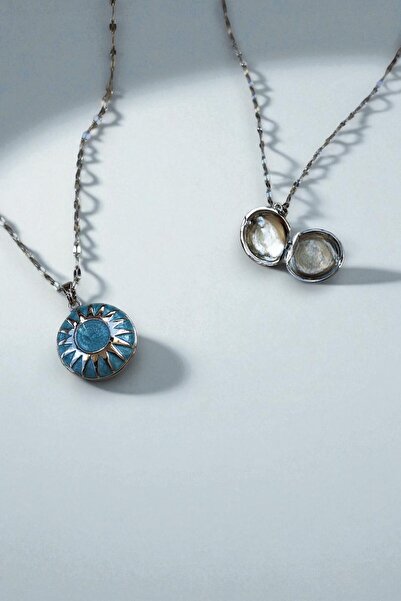 Lynare Sun Model Enamel Steel Necklace with Openable Lid and Picture