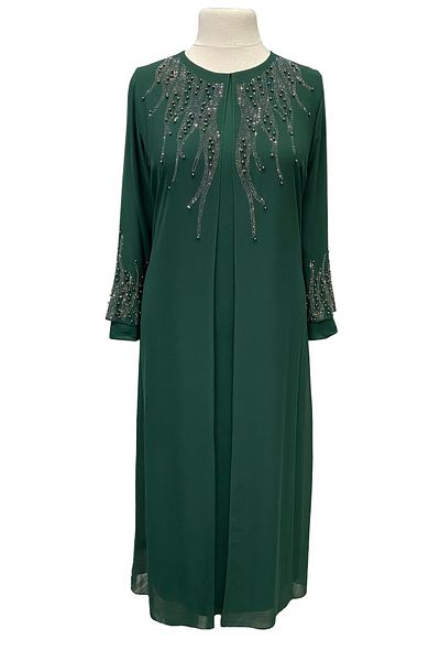 HESNA Βραδινό φόρεμα μαμάς με κέντημα από πέτρα Emerald Green Alya Plus Size