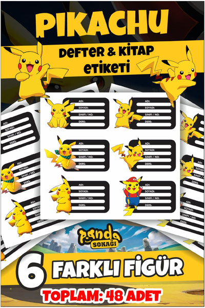 PANDA SOKAĞI ملصق كتاب المدرسة ملصق بيكاتشو - يمكن كتابته بـ 40 قلمًا