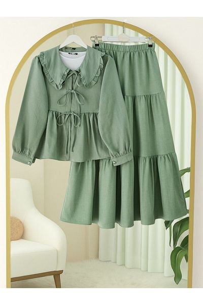 Modamorfo Lace-Up Suit with Layered Skirt - Mint